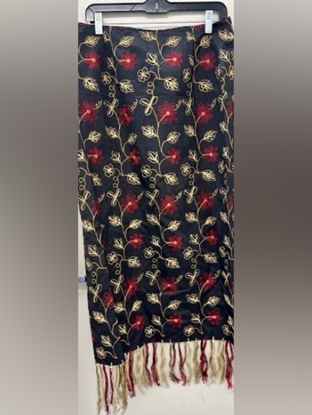 VTG Silkland 100% Silk Embroidered Fringe Maxi Skirt Whimsigoth Boho (12)